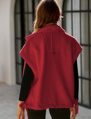 OPCAKM Women's Fuzzy Fleece Vest Oversized Sleeveless Sherpa Jacket Warm Button Down Gilet Outerwear with Pockets(Red-XS) - Image 3