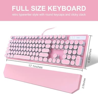 Camiysn Typewriter Style Mechanical Gaming Keyboard, Pink Retro Punk Gaming Keyboard with White Backlit, 104 Keys Blue Switch Wired Cute Keyboards, Round Keycaps for Windows/Mac/PC - Image 7