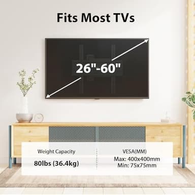 USX MOUNT Corner TV Wall Mount for 26-60 Inch TVs up to 80 lbs, Single Articulating Arm, Full Motion TV Wall Mount Bracket with Swivel and Tilt, Max VESA 400x400mm - Image 3
