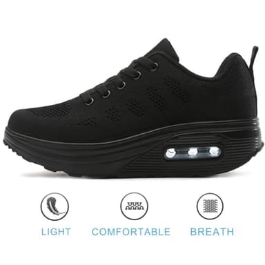 RUIDENG Women's Hiking Shoes Lightweight | Women Walking Sneakers Platform | Air Cushion Thick Rocker Bottom All Black Size 6.5 - Image 2