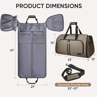 BALEINE Convertible Garment Bag with Shoe Compartment, 2 in 1 Carry on Garment Duffle Bags for Travel, Suit Bag for Men Women (Brown - Image 4