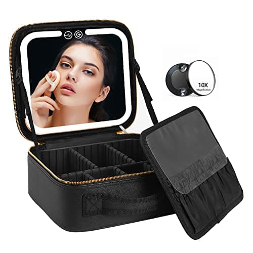 Travel Makeup Bag with LED Lighted Make up Case with Mirror 3 Color Setting Cosmetic Makeup Box Organizer Vanity Case for Women Beauty Tools Accessories Case Rechargeable - Image 1