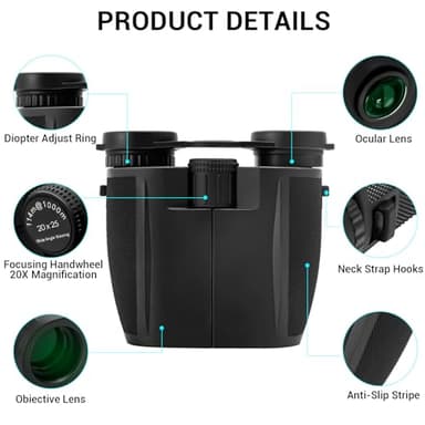 20x25 Binoculars for Adults & Kids, High Power Easy Focus,Waterproof Compact Binoculars with Low Light Vision for Bird Watching,Travel,Concert,Hiking(Black) - Image 7