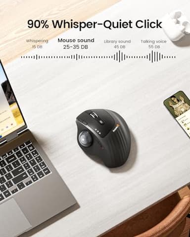 ProtoArc Wireless Trackball Mouse, EM01 NL Ergonomic Bluetooth Rollerball Thumb Rechargeable Computer Laptop Mouse, Adjustable Angle & 3 Device Connection for PC, Mac, Windows-Gray Ball - Image 7