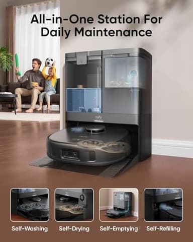eufy X10 Pro Omni Robot Vacuum and Mop Combo, Incredible Suction, Dual Mops with 12 mm Auto-Lift and Carpet Detection, AI Obstacle Avoidance, Auto Mop Washing&Drying, Self-Emptying, Self-Refilling - Image 2