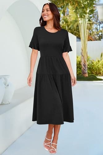 STYLEWORD Womens Summer Dresses Midi Casual Short Sleeve High Waist Maxi Sundress Beach Wedding Party Spring Dress 2024(Black,2XL) - Image 4
