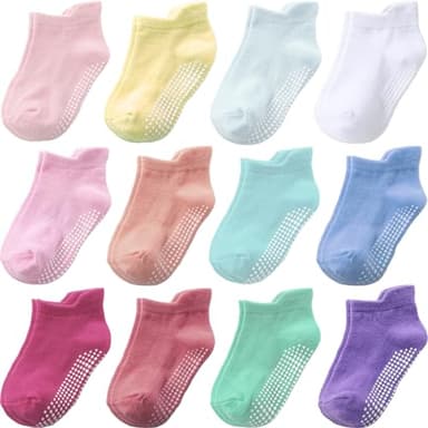 Aroveea Baby Toddler Socks Grip Non Slip Boys Girls Cotton 12 Pack for 3-5T Kids Ankle Cute Socks 6M-7Years - Image 1