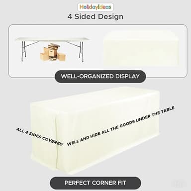 HolidayIdeas Fitted Tablecloths for 8 Foot Rectangle Table, Wrinkle Resistant Washable Table Cover 30x96 Inch for Vendor Booth Display, Banquet, Trade Show, Beige, 4 Pcs - Image 5