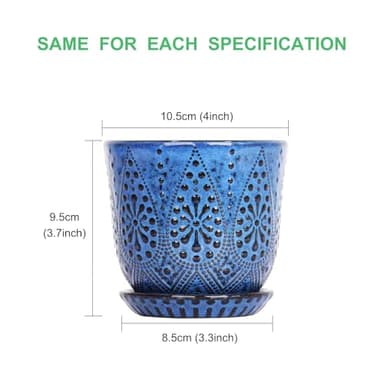 Gepege Succulent Pots, 4 Inch Small Indoor Ceramic Planter Pot with Drainage Holes and Saucers for Plants- Blue - Set of 4 - Image 2