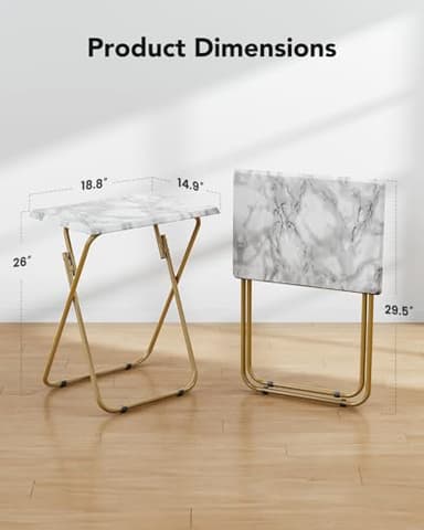 HUANUO Folding TV Tray Table -Stable Tray Table with No Assembly Required, TV Dinner Tray for Eating, Foldable Snack Tables for Bed & Sofa (Marbling) - Image 3