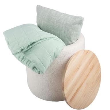 Lavish Home Storage Ottoman - Teddy Fabric Upholstered Ottoman with Wood Top for Living Room, Dorm, or Apartment - Ottomans with Storage (Cream) - Image 8