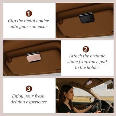Car Air Freshener - Stone Air Freshener - Car Odor Eliminator for Visor Clip- Natural Scent Starter Kit, Vehicle Scent Diffuser for Cabin, Truck & SUV-Pack of 3 (Teak-Amber-Open Air)-CLIP INCLUDED - Image 5