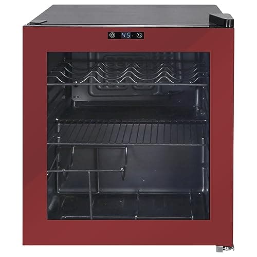 West Bend Beverage Cooler Refrigerator 15 Wine Bottle/60 Can Capacity, Glass Door, 17-Inch Wide Freestanding, Adjustable Thermostat Control, 1.6-Cu.Ft, Burgundy - Image 1
