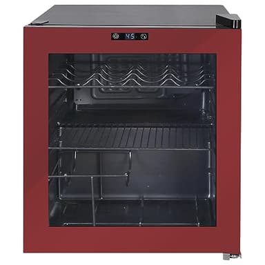 West Bend Beverage Cooler Refrigerator 15 Wine Bottle/60 Can Capacity, Glass Door, 17-Inch Wide Freestanding, Adjustable Thermostat Control, 1.6-Cu.Ft, Burgundy - Image 1