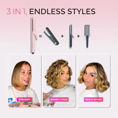TYMO Airflow 2.0 Curling Iron Flat Iron - Hair Straightener and Curler 2 in 1, 1.25 Inch Curling Wand for Long Short Hair, Dual Voltage for Travel, 54 Million Ionic, Anti-Tangle, 5 Temps, Pink - Image 3