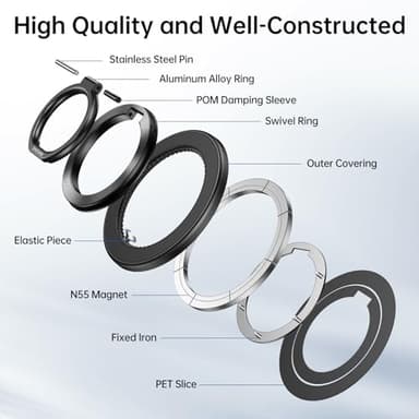 Syncwire Magnetic Phone Ring Holder for MagSafe, Magnetic Ring Holder Cell Phone Grip Stand Finger Ring Kickstand with Two-Sided Magnetic Compatible iPhone 16 Pro Max 15 14 13 12 Android - Titanium - Image 8