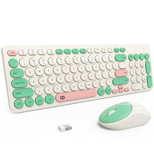 FD Wireless Keyboards and Mouse Combo - 2.4GHz USB Cordless, Cute Wireless Keyboard Round Keys, Quiet and Slim Set for Laptop, Computer, TV and Mac - Milky White Green Colorful - Image 1