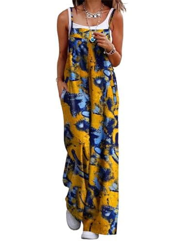 YESNO Women's Summer Casual Jumpsuits Wide Leg Overalls Floral Print Baggy Rompers with Pocket M PZZCR 141 - Image 1