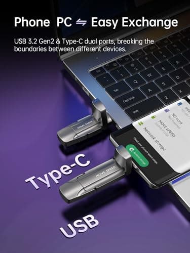 MOVE SPEED 1TB Flash Drive, External SSD with 1000MB/s Read Write Speed, USB 3.2 Gen2+Type C Dual Port Portable SSD, Thumb Drive for iPhone 15, 16, 17 Series/MacBook/Android Phone/Audio etc(1 Pack) - Image 3