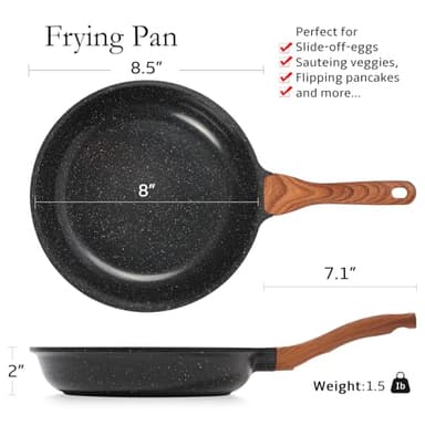 ESLITE LIFE Nonstick Ceramic Frying Pan Skillet, Non-Toxic Egg Omelette Kitchen Cooking Pans Compatible with All Stovetops (Gas, Electric & Induction), PTFE & PFOA Free (Black, 8'') - Image 2