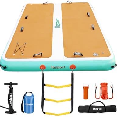 FBSPORT Inflatable Floating Dock, 10ft Inflatable Swim Platform Dock for Lake, Inflatable Water Floating Dock Mat with Non-Slip EVA Surface, Floating Island for Pool Beach Ocean 10x6.5x0.5ft,WoodGrain - Image 1