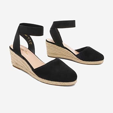 DREAM PAIRS Women's Elastic Ankle Strap Espadrilles Wedge Sandals,Size 8.5,Black,AMANDA-1 - Image 3