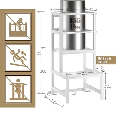 INNOD Kitchen Step Stool for Toddlers, Height Adjustable Toddler Tower with Safety Rail, Steel and Wood Toddler Kitchen Stool Helper Kids, Stool for Kids, Learning Tower, Kids' Desk White - Image 5