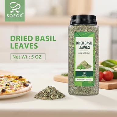 Soeos Basil Leaves, 5 oz (142g), Cut and Sifted, Dried Basil Leaves, Pairs Well with Pasta, Salad, Pizza, Sauces, Poultry, An Essential Seasoning for Cooking and Garnishing - Image 4