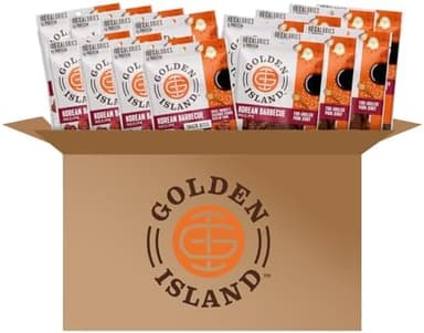 Golden Island Pork Jerky Korean BBQ Variety Pack, Great Stocking Stuffers, Gluten Free with Korean Barbecue Seasoning, 100 & 80 Calories Pork Protein Snacks, (8) 1.25oz Snack Bite & (7) 1oz Jerky Bags - Image 3