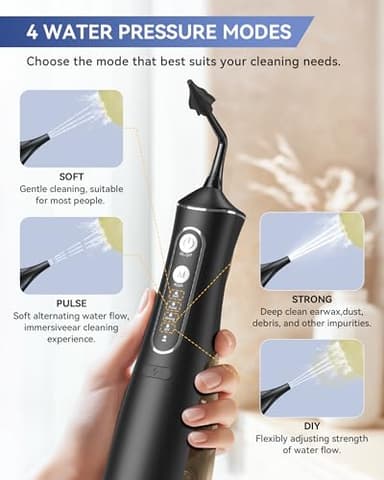 Electric Ear Wax Removal Kit, Ear Wax Cleaner with 4 Water Pressure Modes, Ear Cleaning Kit Safer and More Effective Ear Irrigation Flushing System, Earwax Removal Tool with 4 Nozzles (Silver-Black) - Image 5