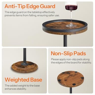 HOOBRO Small Round Side Table, Drink Table, Coffee Martini Table with Pedestal for Small Spaces in Living Room, Bedroom, Sofa Couch, Rustic Brown BF168BZ01 - Image 7