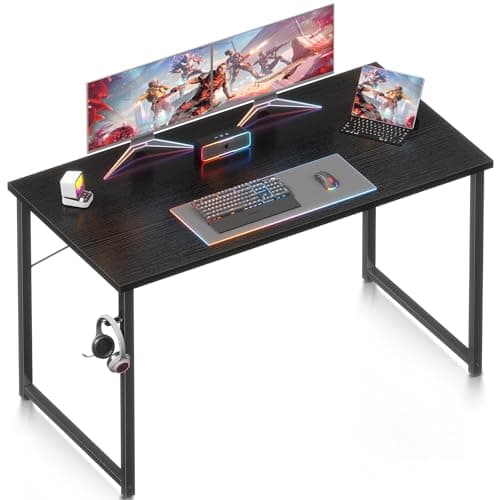ODK 48 Inches Computer Desk for Small Spaces, Study Table for Home Office, Writing Desk with Headphone Hooks, Black - Image 1