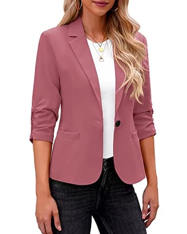 LookbookStore Dressy Jackets for Women Crop Sleeve Blazer Spring Jackets for Women Fashion Blazers for Women Business Casual Rose Blazer Red Blazer Size Large Fits Size 12 Size 14 - Image 1