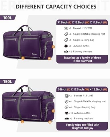 Gonex 80L Packable Travel Duffle Bag Foldable Duffel Bags for Luggage Gym Sports Camping Travelling Cycling Storage Shopping Water & Tear Resistant Purple - Image 4