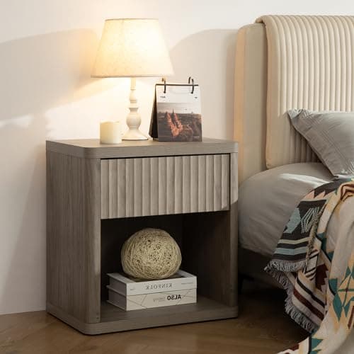 SICOTAS Night Stand Nightstand with Drawer Storage Fluted Bed Side Table End Table Large Modern Wide Bedside Stand Mid Century Night Stands for Bedroom Living Room Sofa Couch Home Office, Grey Alder - Image 1