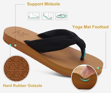 KuaiLu Flip Flops Women Arch Support Yoga Mat Comfortable Summer Beach Walking Thong Cushion Sandals Slip on Outfits Travel Essentials Orthotic Slides Indoor Outdoor Slippers Shoes Black Khaki Size 9 - Image 6