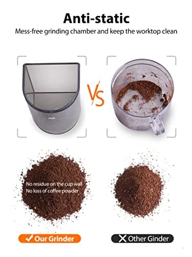 Aromaster Coffee Bean Grinder with 48 Gind Settings, Conical Burr Coffee Grinder for Home Use,Stainless Steel,40 Seconds Adjustable Timer,Anti-static,Easy to Clean with Brush - Image 6