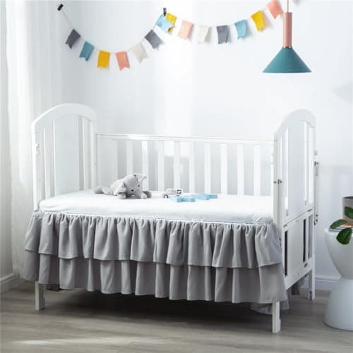 JSD Grey Ruffled Crib Bed Skirt Double Layer Nursery Toddler Dust Ruffle Bedding Skirt 14" Deep Drop - Image 1