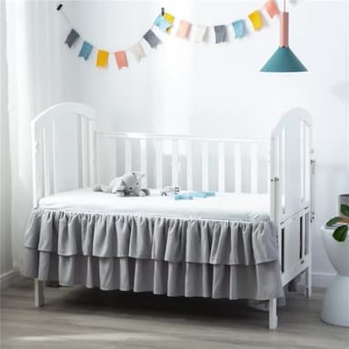 JSD Grey Ruffled Crib Bed Skirt Double Layer Nursery Toddler Dust Ruffle Bedding Skirt 14" Deep Drop - Image 1
