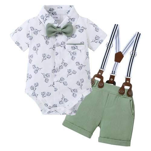 ZOEREA Baby Boy Clothes Suit Infant Short Sleeve Gentleman Outfits Dress Shirt+Bowtie+Suspender Shorts 0-18M - Image 1