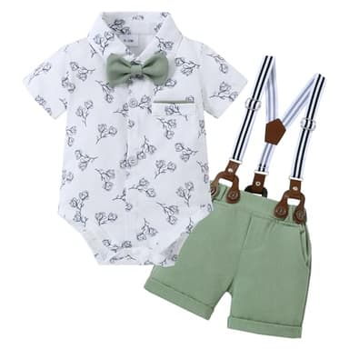 ZOEREA Baby Boy Clothes Suit Infant Short Sleeve Gentleman Outfits Dress Shirt+Bowtie+Suspender Shorts 0-18M - Image 1