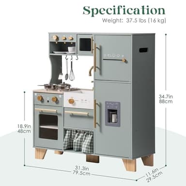 ROBUD Play Kitchen Set, Wooden Play Kitchen with Ice Maker, Fridge, Coffee Machine, Oven, Dishwasher, Microwave, Kitchen Accessories, Toy Kitchen Gift for Boys Girls, 3+ - Image 9