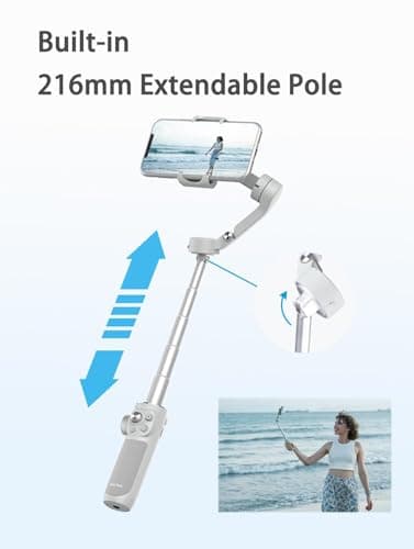 FeiyuTech VB4 Kit 3-Axis Smartphone Gimbal–Built-in 8.5" Extension Rod, AI Face Tracking&Fill Light, Carrying Case for for iPhone,Samsung Galaxy, Google Pixel Series, Motorola – Payload 9.2 oz - Image 2