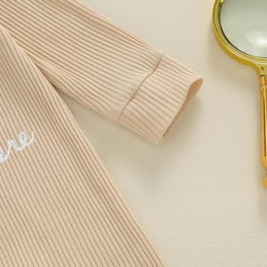 aporake Baby Boy Girl Clothes Hi I'm New Here Newborn Outfit One Piece Romper Bodysuit Jumpsuit+hat Newborn Hospital Outfit (Beige, 6-12 Months) - Image 6