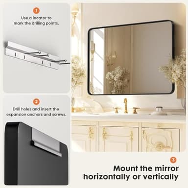 Sweetcrispy Black Metal Framed Bathroom Vanity Mirrors for Over Sink Wall, 30x40 Inch Large Rounded Rectangle Mirror, Modern Decorative for Restroom, Farmhouse, Horizontally or Vertically Hanging - Image 5