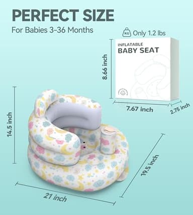 Colplay Inflatable Baby Seat, Inflatable Infant Chair for Babies 3-36 Months, Blow Up Baby Chair with Build in Air Pump, Toddler Floor Seats for Sitting Up, Super Quick Inflate & Deflate - Image 7