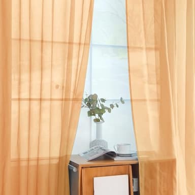 youleyar Solid Sheer Rod Pocket Curtain Voile Draperies 2 Panels White Beige Black Grey Coffee 42 Inch Width 63 Inch Long 1 Pair for Kitchen Bedroom Children Living Room Yard(Beige,42Wｘ63L) - Image 4