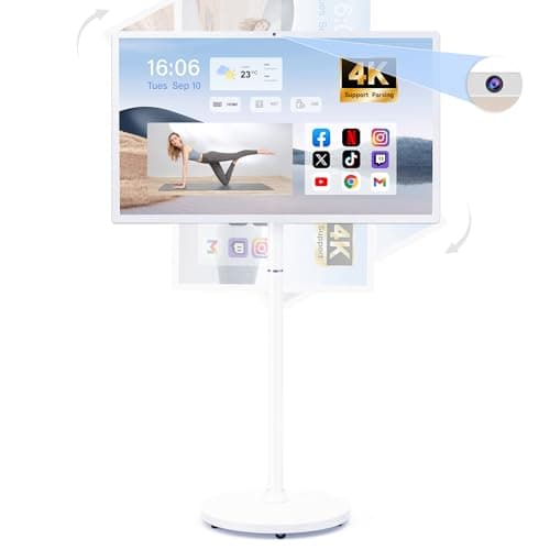 32-Inch Portable Smart TV on Wheels with Touch Screen Monitor | 8G RAM +128G Storage | 8-core CPU Qualcomm | Built-in 8-10H Battery | 8MP Webcam | Android 13 OS | Full Swivel Rotation | Remote Control