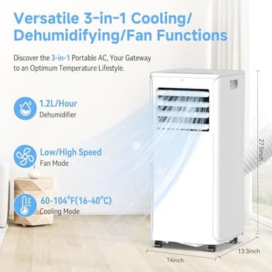 12000 BTU Portable Air Conditioners - 3-in-1 Cooling Unit with Dehumidifier, Fan & AC Modes - Ac Units Cools Up to 550 Sq.Ft - 24-Hour Timer, Remote Control & Window Kit Included - White - Image 4