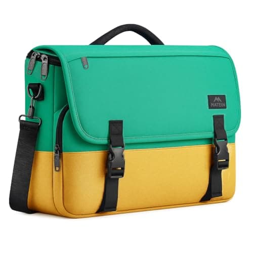 MATEIN School Bag, 15.6 inch Messenger Bag Lightweight Men's Laptop Briefcase with Adjustable Shoulder Strap, Water Resistant Crossbody Satchel Computer Case for College Work, Yellow & Green - Image 1